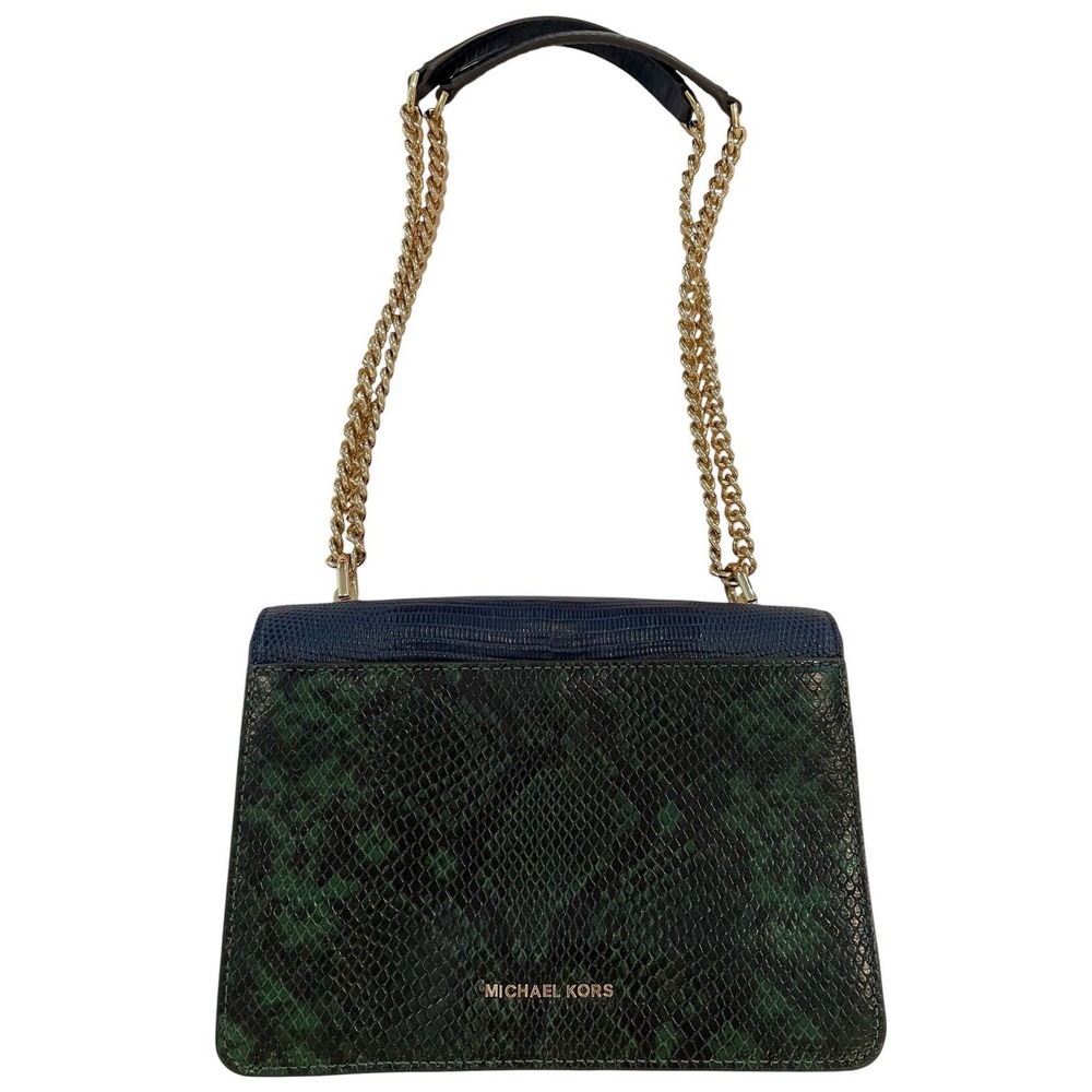 Michael Kors Jade Gusset Leather Satchel Shoulder Bag Green Blue Ivory Old Money - Picture 3 of 16